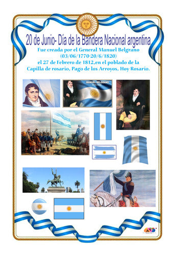 AF 10 Planchas A4 Stickers Escolares Día De La Bandera Argentina 0