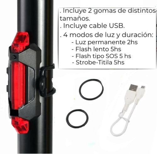 LED USB Rechargeable Front and Rear Bike Light Kit - Full Salas 2