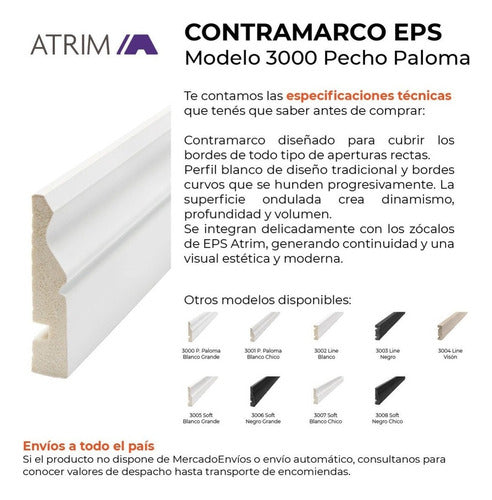 Atrim Contramarco PVC EPS Paloma 70 Mm White Strip 2.5 M 1