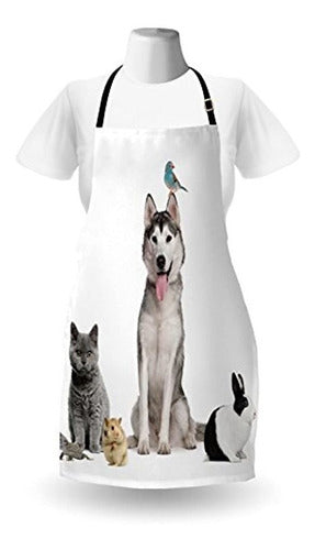 Lunarable Animal Apron, Pet Group Like Cat Dog Rabbit and Bird 2