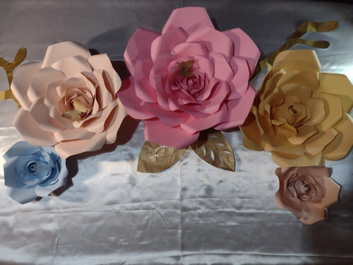 Giant Paper Roses Kit for Weddings and Candy Walls - Set of 5 Flowers and Leaf Branches 2