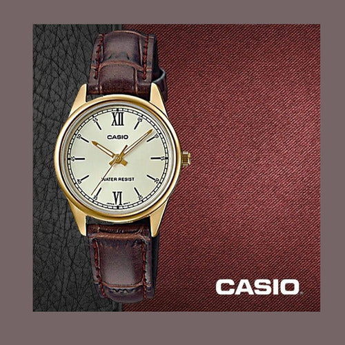 Casio Reloj Mujer Dorado LTP-V005GL-9A Dorado Cuero Marrón 2