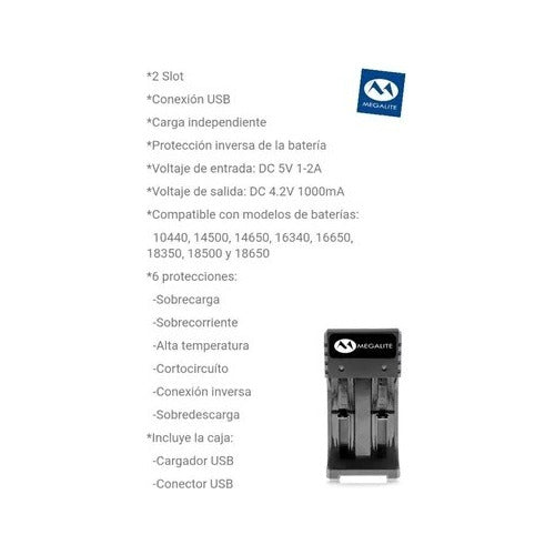 Megalite Smart Dual Slot Battery Charger 18650 2