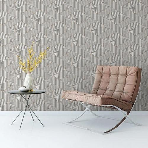 Papel Parede Adesivo Geometrico Cinza Escuro Com Dourado 1