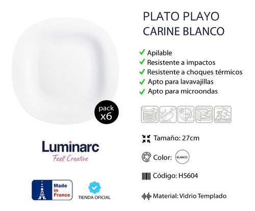 Luminarc Juego Vajilla X19 Carine Vidrio Templado Platos 4