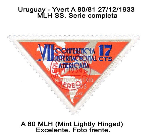 Filatelia Uruguay Yvert A 80/81 Mlh Ss Completa 27/12/1933 1