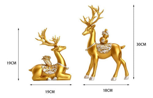 2 Pçs Estatuetas De Cervos Ornamentos De Mesa Ouro 1