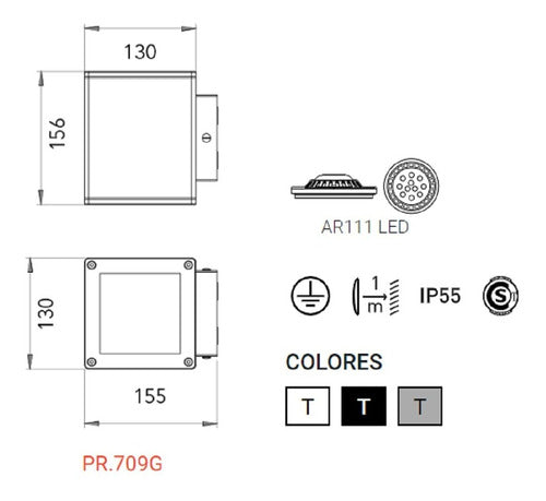 Aplique Exterior Unidireccional Ar111 Wing Lucciola Pr.709 1