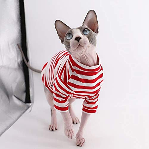 Sphynx Gato Sin Pelo Rayas Rojas Camisetas De Algodon De Ve 4