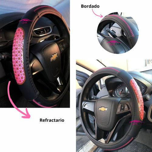 Black and Pink Zigzag Steering Wheel Cover - LadyCar 1