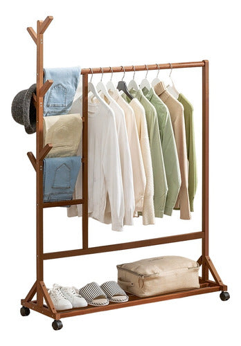 Aguliema Rolling Coat Rack in Mahogany Wood 100x35x155 Cm 0