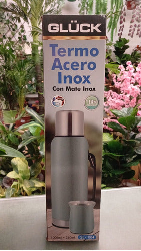 Set Gluck Termo 1 Lt. Tapón Cebador Con Mate Ac.inox.blanco 2