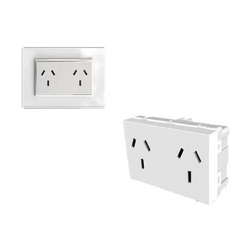 Jeluz Double Power Outlet Switch with Crystal White Cover 1