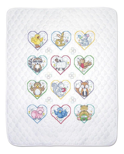 Design Works Crafts Janlynn Estampado Para Cross Stitch Baby Quilt Kit - Animal Hearts 0