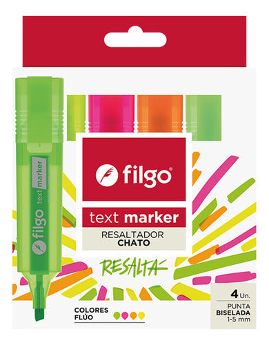 Resaltadores Chato Filgo Text Fluo X4 Surtido Filgo 0