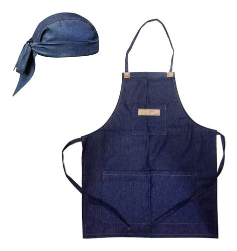 Telas Dixus Set Completo Delantal Cocina Gorro Chef Cofia Jean Bolsillos 0