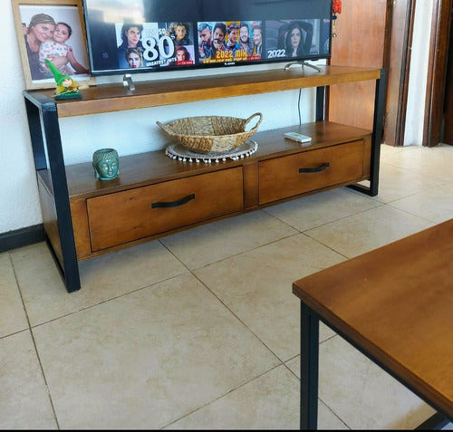 Industrial Rak TV with Shelves and Drawers + Industrial Table 1