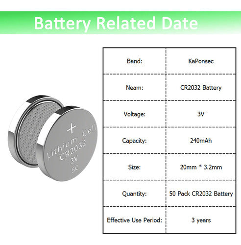 Kaponsec Cr2032 Dl2032 - Pilas De Litio (50 Unidades) 1