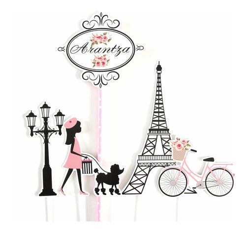 Requetechulis Cake Topper Pincho Parisino Torre Eiffel Bicicleta 0