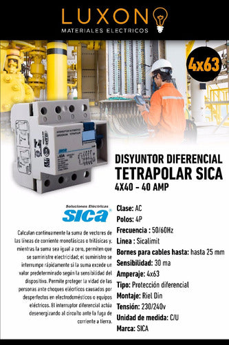 SICA 4x63 4Pole 63A Differential Circuit Breaker 4