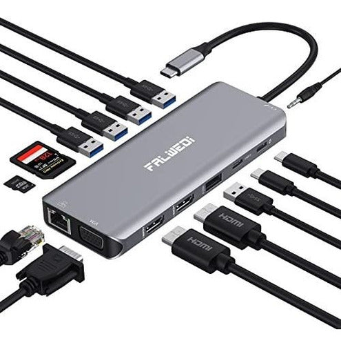 Falwedi USB C Docking Station for PC or Laptop, 14 in 1 0