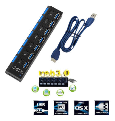 7Port Splitter Adapter USB3.0 Hub 5Gbps On/Off Switch 1