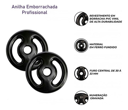 Anilha Emborrachado 3kg Profissional Ferro Fundido 1 Unid 1