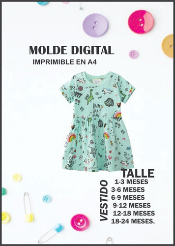 Printable Digital Mold Baby Dress 1 Month - 24 Months 0