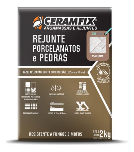 Kit 3un Rejunte Porcelanatos E Pedras Ceramfix 2kg - Marrom 1