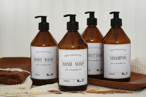 Glass Soap Dispenser Set: Soap + Shampoo + Conditioner + Body Wash 500ml 2