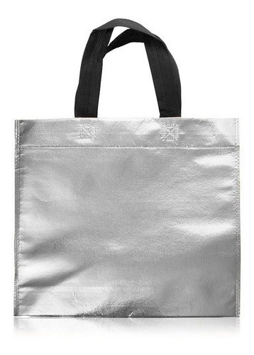 Eco Bag 30x30x10 Silver with Black Handles - Pack of 10 0