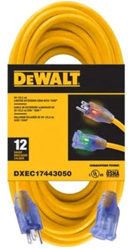 Dewalt 50' 12/3 Sjtw Cable De Extensión Iluminado Amarillo 1