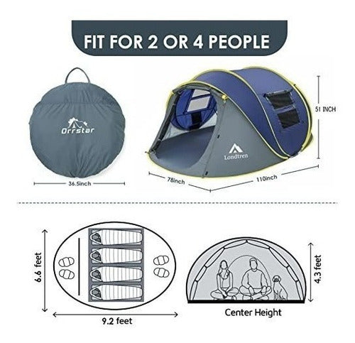 Londtren Carpa 4 Personas Impermeable Configuracion Automatica - Azul 1