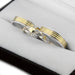 Joyería Belmar Triple Line Silver and Gold Wedding Bands with Solitaire Flower Ring 1