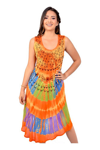 Hindu Batik Embroidered Wide Bias Cut Women's Sun Dress 21