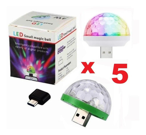 Set of 5 RGB LED Rhythm Audio Magic Balls for Parties - USB and OTG for Mobile Devices 0