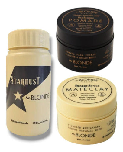 Kit Mr Blonde Ideal Peinado Barba Pelo Cera Pomada Polvo 0