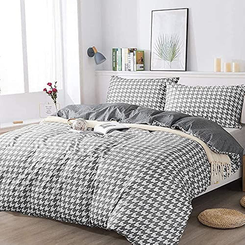 Fadfay Gray Gingham Twin XL 100% Cotton Reversible Duvet Cover Set 1