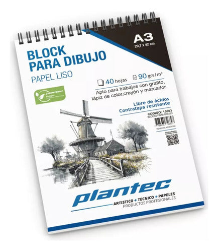 Plantec Block Para Dibujo A3 90grs 40hjs Espiral Papel Liso 0