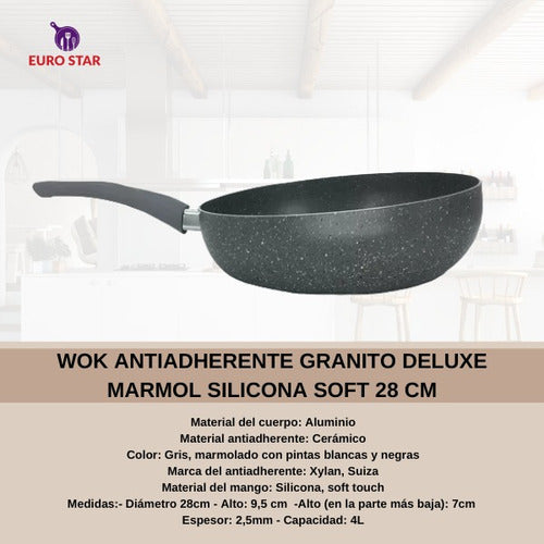 28 cm Non-Stick Granite Deluxe Marble Silicone Soft Wok 1