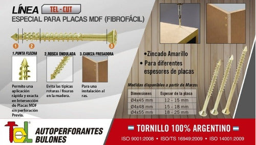 TEL Tornillo Especial Para MDF MDP 4mm X 48mm X 100 U 7