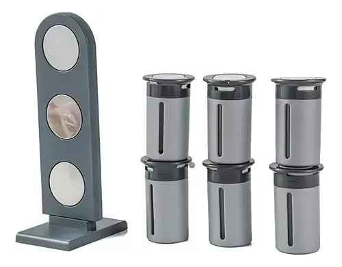 Eutenea Condiment Container Set, 6 Magnetic Spice Jars with Vertical Silver Base 1