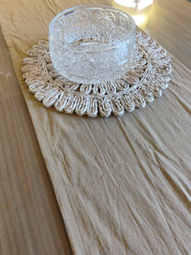 HILOS DE ENCANTO Rustic Table Runner in Tusor with Cotton Crochet Border 0