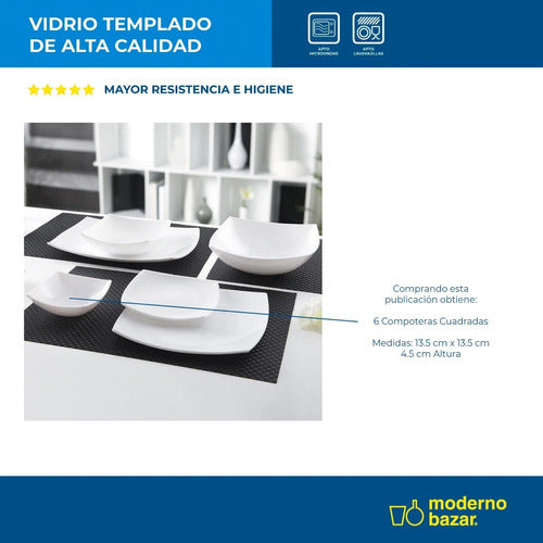 Moderno Bazar Set 6 Compoteras Cuadrado Vidrio Templado Opalina 1