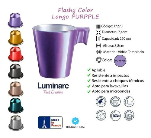Set of 4 Luminarc Flashy Longo 220 cc Metalized Glass Mugs 1