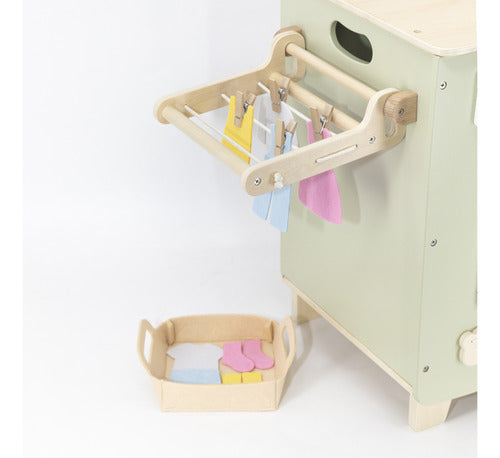 LALA DIDÁCTICO Lavarropas Infantil De Madera Color Verde Pastel 2