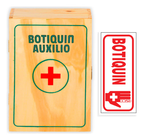 Botiquin Madera Primeros Auxilios 32 Elementos + Cartel 0