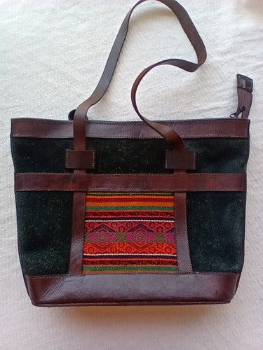 Cartera Bolso Artesanal Cuero, Aguayo, Gamuza Marrón Boli 0