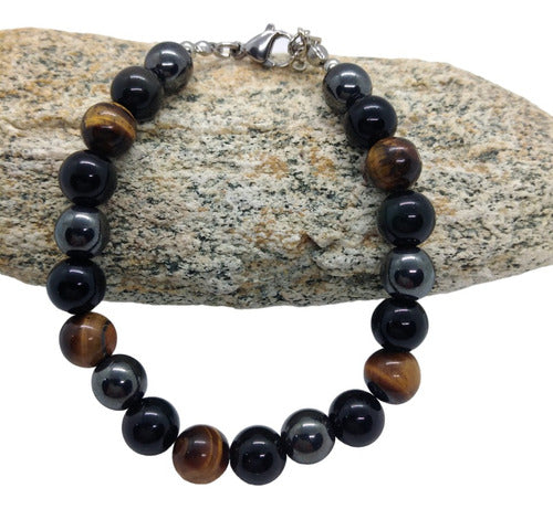 Generic Tiger's Eye, Obsidian, and Hematite Natural Stone Bracelet 8mm 0