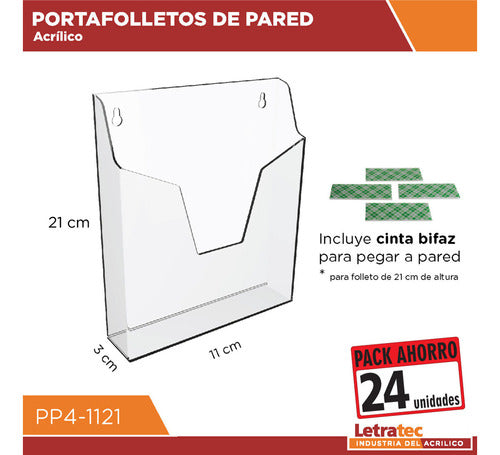 LETATEC Porta Folletos Pared Acrílico 11x21 Pp4-1121-24 Pack/24 1